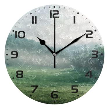 Imagem de JUZIHAI Relógio de parede verde floresta, silencioso, sem tique-taque, redondo, operado por bateria, fácil de ler, relógio decorativo de parede para casa, cozinha, sala de estar, quarto, escritório