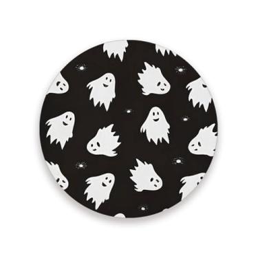 Imagem de JUZIHAI Conjunto de 4 porta-copos Halloween Boo com 4, porta-copos redondos absorventes de pedra de cerâmica com base de cortiça, tapete de proteção de mesa para cozinha, bar, decoração de casa