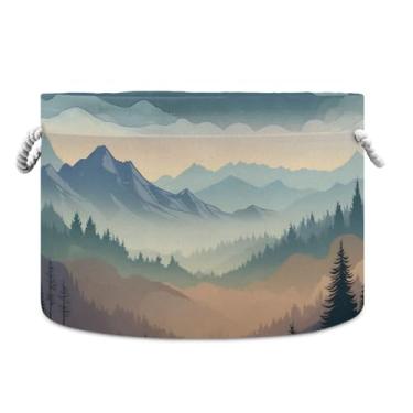 Imagem de JUZIHAI Cesta de armazenamento dobrável para paisagem de montanhas, cesto de roupa suja para bebê, cobertor com alças de corda de algodão, caixa organizadora de armário dobrável para quarto, berçário