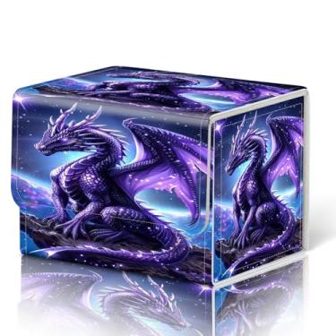 Imagem de WZCJDHMJ Caixa de baralho para cartas MTG serve para mais de 100 cartas de manga única, caixa de armazenamento magnética forte para MTG/TCG/CCG e outras cartas colecionáveis - Dragão roxo