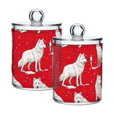 Imagem de Qilmy Suporte Qtip Winter Snow Wolf Pacote com 2, frascos de boticário de 400 ml, vasilha organizadora de banheiro para cotonetes, bolas de algodão, almofadas de maquiagem, fio dental, sais de banho