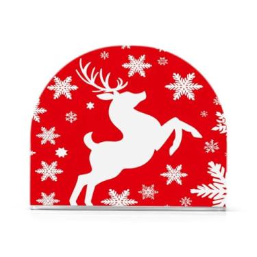 Imagem de JUZIHAI Suporte de guardanapo de Natal com silhueta de rena vermelha para mesa, dispensador de guardanapo de acrílico, suporte de lenços independente de mesa para cozinha, jantar, bar, festa