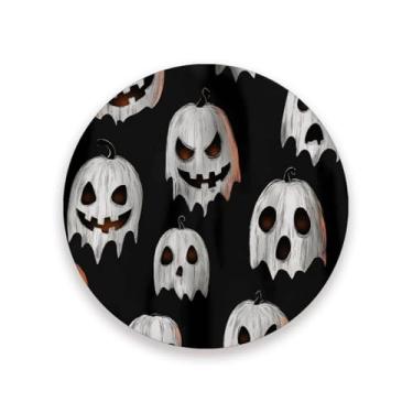 Imagem de JUZIHAI Conjunto de 2 porta-copos de Halloween Ghosts, porta-copos redondos absorventes de pedra de cerâmica com base de cortiça, tapete de proteção de mesa para cozinha, bar, decoração de casa