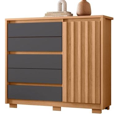 Imagem de Cômoda Ripada Sapateira 5 Gavetas 1 Porta Duello Freijó/titanium