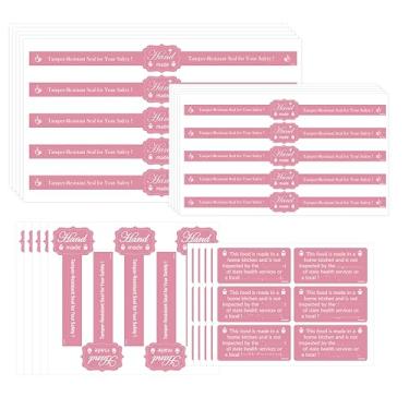 Imagem de Conjunto de adesivos de vedação de pacote de varejo de alimentos, vários tamanhos, tampas à prova de adulteração, etiquetas de frescor para panificação artesanal de alimentos (rosa, inglês)