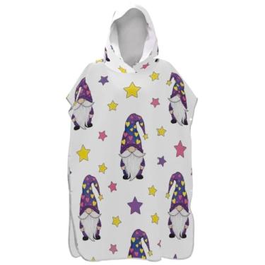 Imagem de Joisal Poncho de surfe para adultos trocador de roupão de praia com capuz toalha floral leve bonito gnomo estrelas branco unissex poncho adulto com capuz