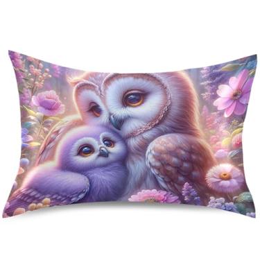 Imagem de Capas de travesseiro de cetim fofas de corujas florais para resfriamento de cabelo, capas de travesseiro de cama macia de animais florais padrão Queen King, tamanho king, 101,6 cm x 50,8 cm