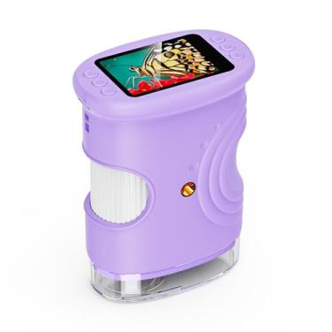 Imagem de Snsowed Microscópio Portátil 1000X, Telescópio Portátil Recarregável, para Crianças Com Tela de 2,0 Polegadas, Excelente Observação de Detalhes, 8 Luzes Brilhantes LED, Brilho (Roxa)