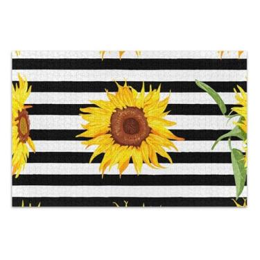 Imagem de Girassóis Preto Branco Listrado Quebra-cabeça 500 Peças Adultos Animal Flor Arte Personalizado Exclusivo Quebra-cabeça Elefantes Brancos Presentes, 50 x 35 centímetros