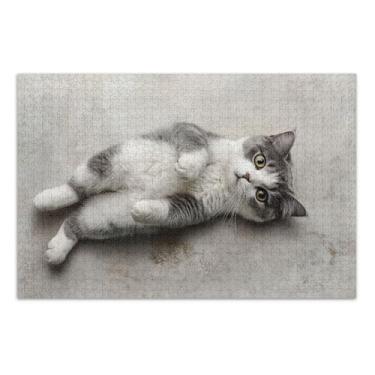 Imagem de Quebra-cabeça com estampa relaxante de gato fofo, 500 peças, adultos, pintura animal, arte, natureza, quebra-cabeça elefante branco, 51 x 35 cm