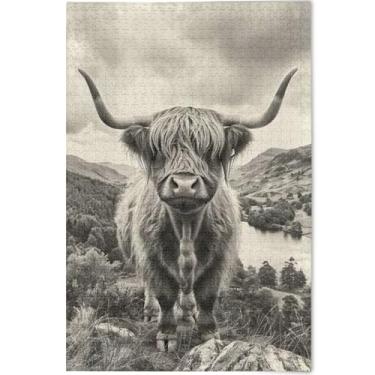 Imagem de Quebra-cabeça de vaca Highland preto e branco 500 peças para adultos amantes de elefantes brancos presentes personalizados Cool Prime Puzzles brinquedo de arte, 52 cm x 37,8 cm