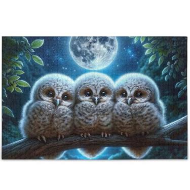 Imagem de Corujas pássaros fofos floral personalizado 1000 peças presentes adultos para amantes de quebra-cabeças, cenário, arte animal, 75 x 50 cm