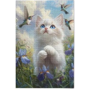 Imagem de Quebra-cabeça personalizado fofo gato Ragdoll beija-flores adulto 1000 peças cenário animal arte decoração paisagem cena quebra-cabeça engraçado, 75 cm x 50 cm