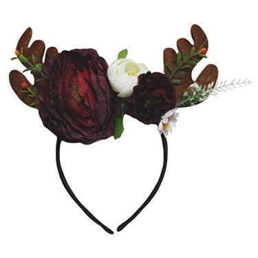 Imagem de Petitebella Tiara de rena com chifres de rosas elegantes para crianças (marrom 2, tamanho único)