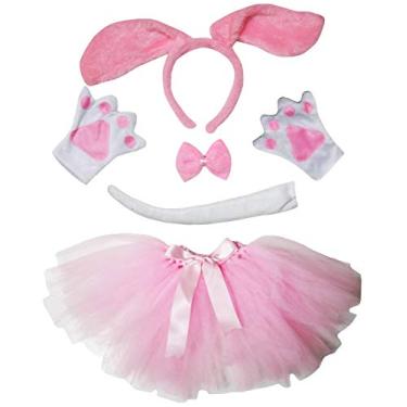 Imagem de Petitebella Tiara de cachorro de orelha longa com laço e luvas tutu 5 peças fantasia para menina 1-8 anos (1-4 anos, rosa)