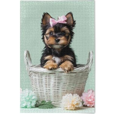 Imagem de Quebra-cabeças personalizados para cachorros Yorkshire terrier 500 peças para adultos presentes engraçados de tecnologia de jogos divertidos para adultos, pintura de flores, animais, 52 x 37,8 cm