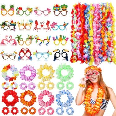 Imagem de Blosssound Leis Hawaii Leis Decorações de festa de luau a granel - flores tropicais - pacote com 88 - Colares, pulseiras, tiaras, acessórios de verão