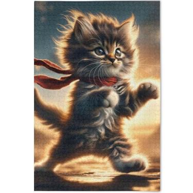 Imagem de Quebra-cabeça engraçado gato Kung Fu gatinho para adultos 1000 peças arte impressão animal divertido família quebra-cabeça personalizado amantes presentes família quebra-cabeça, 75 cm x 50 cm