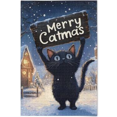 Imagem de Quebra-cabeça engraçado gato preto adulto 500 peças elefante branco paisagem quebra-cabeça personalizado pintura animal arte, 52 cm x 37,8 cm