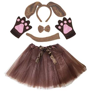 Imagem de Petitebella Tiara de cachorro com laço e luvas tutu para mulheres, 5 peças, Cachorro marrom, tamanho �nico