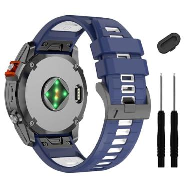 Imagem de KAVJU Pulseira de relógio Fenix 7X 6X Pro 5X Plus de 26 mm, pulseira de silicone macio, para Garmin Enduro 2/Descent MK2i /MK3i 51 mm/Tactix 7Pro/Epix Pro 51 mm pulseira (azul branca), One Size, Ágata