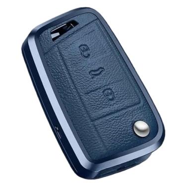 Imagem de Capa de chave de carro de couro de metal compatível com VW Golf 7 MK7 Tiguan MK2 compatível com Seat Ateca / Leon FR / Ibiza compatível com Skoda Octavia / Kodiaq(Blue)