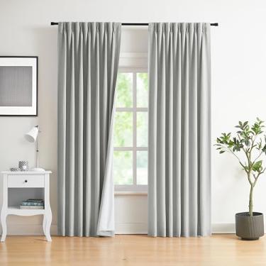 Imagem de WEST LAKE Painéis de cortina blecaute plissados cinza claro 213 cm de comprimento, cortinas de escurecimento para quarto e sala de estar, ganchos para abas traseiras, 101,6 cm L x 84 C (pacote com 2)