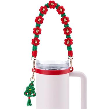 Imagem de Bluwing Alça de alça de garrafa de água compatível com Stanley Cup, Owala, alça para Hydro Flask e a maioria das garrafas de água de 340 a 1,134 g (Christmas Daisy 6)