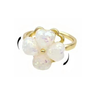 Imagem de Dtja Anel giratório de folha de trevo para mulheres, dourado, ajustável, em formato de coração, trevo, flor, envoltório aberto, anéis de ansiedade, ajuste confortável, dia de São Patrício, joia de