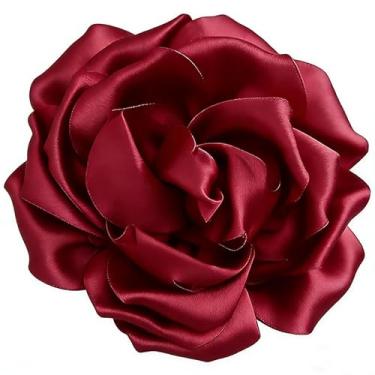 Imagem de ONLYJUMP Broche de tecido rosa para mulheres delicado cetim grande broches de flor rosa grampo de cabelo alfinetes de lapela para festa de casamento vestido de dança acessórios de roupas, Medium, Liga