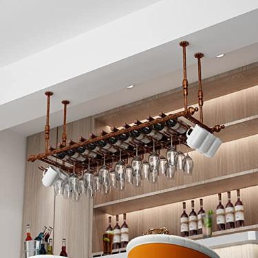 Imagem de Rack de pendurar para taças de vinho, prateleira de vinho industrial ajustável para parede, prateleira de vidro champanhe, moldura decorativa de teto, decoração de casa de bar 80/100 cm (Cor: Bronzado