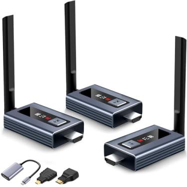 Imagem de Lielyhod Transmissor HDMI sem fio atualizado e 2 receptores com tela de LED, até 6 RXs, saída Plug & Play 1080p HD extensor de 5,8 GHz para TV Box/laptop/projetor/câmera para várias telas, cinza