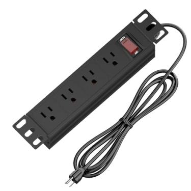 Imagem de Rack de 25,4 cm PDU - 1U (4 tomadas) Unidade de distribuição de energia mini rack de 25,4 cm com proteção (cabo de 125 V/15 A), régua de alimentação para montagem em rack de gabinete de rede (parede