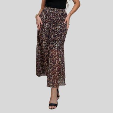 Imagem de Saia de Tule Forrada Estampada de Onça Cintura Alta - Mayara Manzano, 
