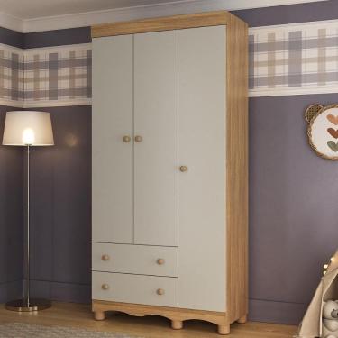 Imagem de Guardaroupa Infantil 92cm 3 Portas E 2 Gavetas Dengo Multimóveis Mp4437 Madeiradooff White