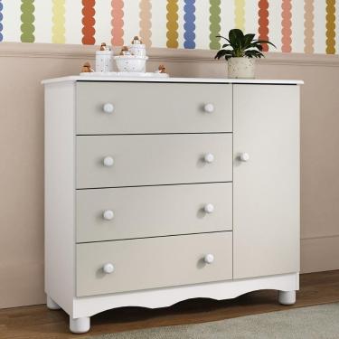 Imagem de Cômoda Infantil 95cm 1 Porta E 4 Gavetas Dengo Multimóveis Mp4439 Branco/off White Branco/off White