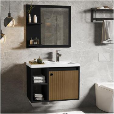 Imagem de Conjunto Gabinete para Banheiro com Espelheira e Cuba Adônis Preto Rip