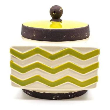 Imagem de Pote Jarro Decorativo Cerâmica Tampa Amarelo Listras 21 X 15