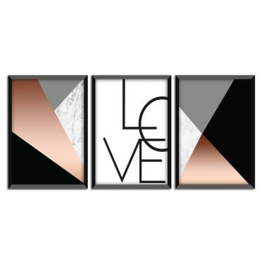 Imagem de Kit 03 Quadros Decorativos Rose Gold "Love" 43x33 Cm Cada - D'Rossi