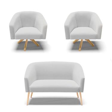 Imagem de Kit 01 Namoradeira Pés Palito Natural e 02 Poltronas Giratória Stella 