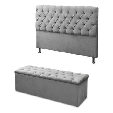 Imagem de Kit Raissa Cabeceira De Cama Box e Calçadeira Baú Casal 140 Cm Suede P