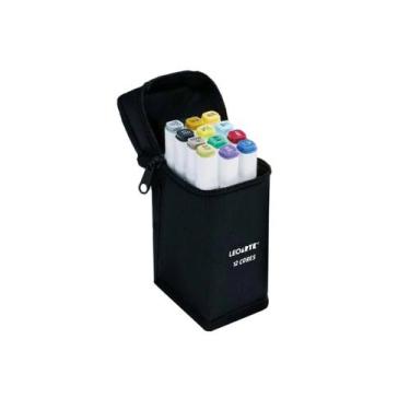 Imagem de Caneta Marcador Dual Tip Profissional e Artistico Estojo Tecido com 12