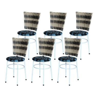 Imagem de 6 Cadeiras Para Mesa Branca Hawai Cappuccino Premium Assento Floral Cor:floral Preto