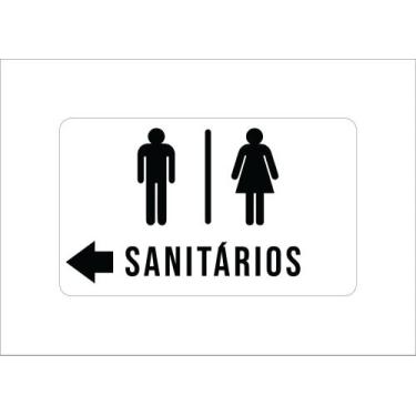 Imagem de Placa Sanitários Masculino e Feminino com seta Esquerda - Banheiro Toi