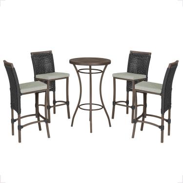 Imagem de Mesa Bistrô 4 Banquetas Roma Marrom Corda Náutica 3 Trama Preto