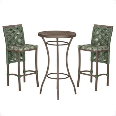 Imagem de Mesa Bistrô 2 Banquetas Roma Corda Náutica Estofado 5 Trama Verde