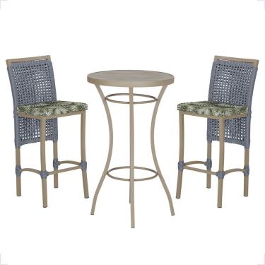 Imagem de Mesa Bistrô 2 Banquetas Roma Corda Náutica Estofado 5 Trama Prata