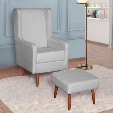 Imagem de Poltrona de Amamentação e Descanso Renata com Pés Palito e Puff Linho Cinza - Abmaza