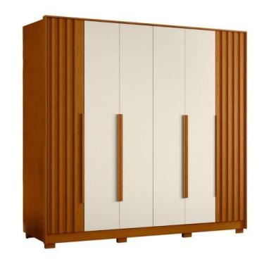 Imagem de Guarda Roupas Casal 6 Portas 4 Gavetas Ripado Dallas Madeirado/off Whi