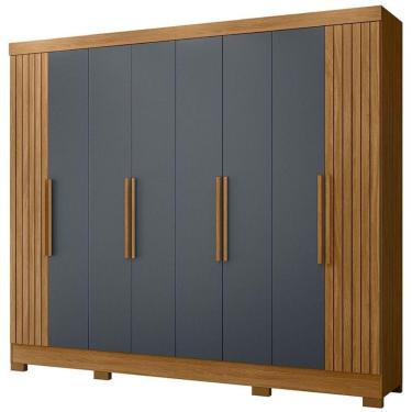 Imagem de Guarda Roupa Casal Diplomata 6 Portas Bater MDP-MDF Freijo Cinza Friso Moval Móveis